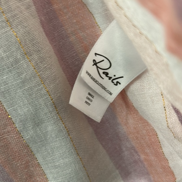 Rails Womens Linen Top Dusk Stripe Alyssa Button Down Pastel Top Metallic Size S - Picture 9 of 10